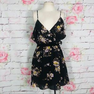 Purple Snow Black Floral Mini Dress